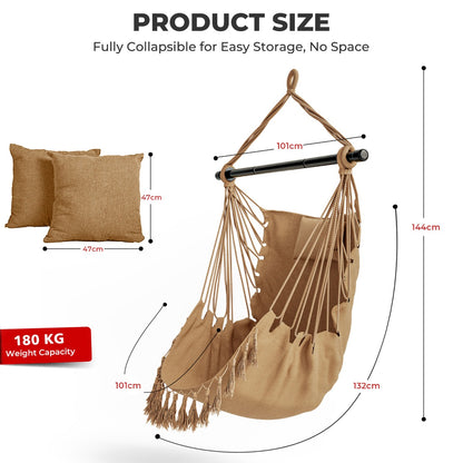 Hammock Chair Installation Kit with Soft Pillow and Cushions-Beige
