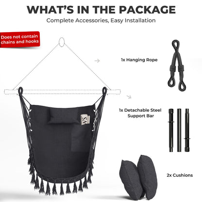 Hammock Chair Installation Kit with Soft Pillow and Cushions-Grey