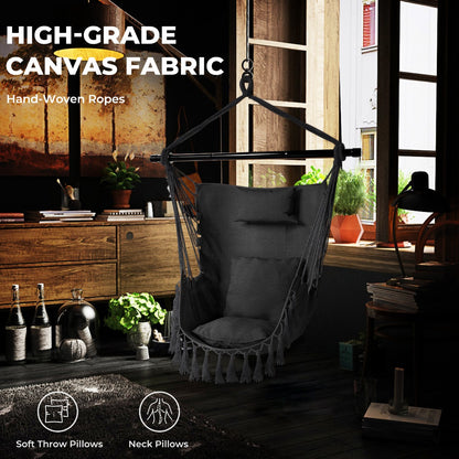 Hammock Chair Installation Kit with Soft Pillow and Cushions-Grey
