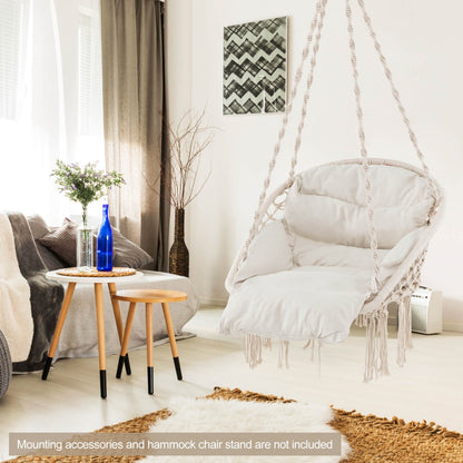 Costway Hammock Chair with Thick Cushion and Macrame Holds up to 150 KG-Beige