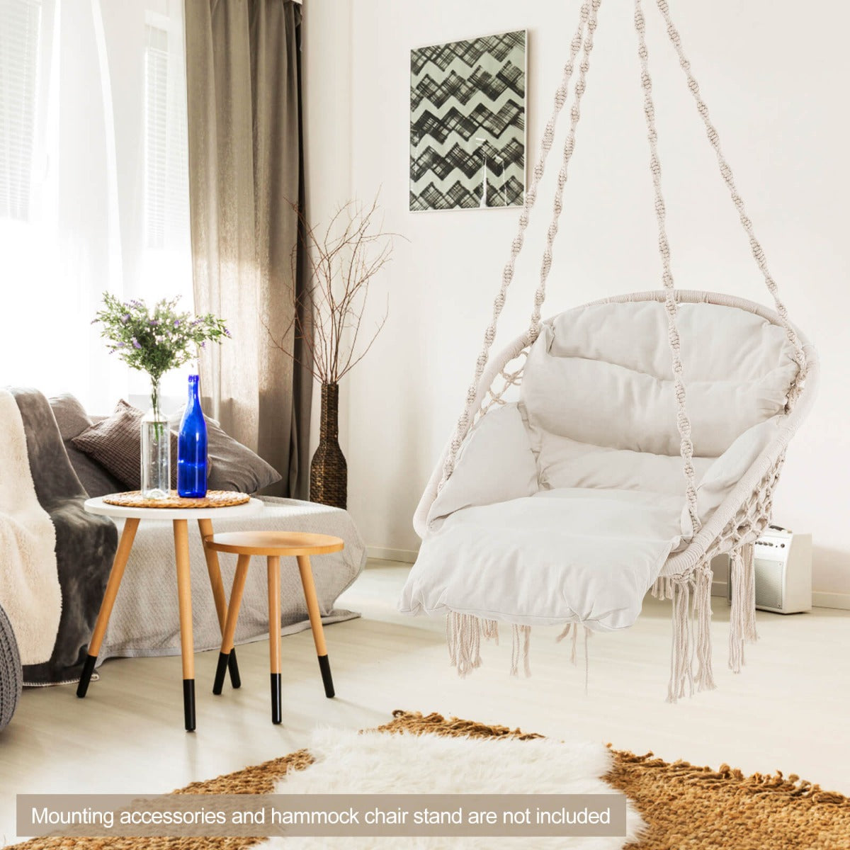 Bohemian macrame braid and elegant tassels add handcrafted style to balconies, patios and indoor nooks