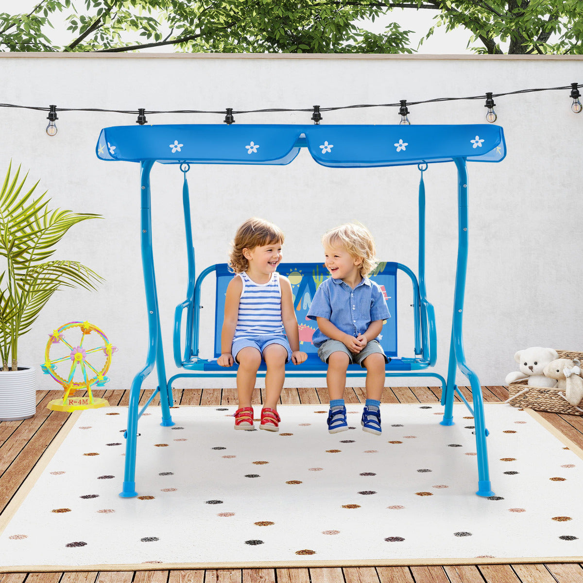 Hanging Patio Swing Bench with Adjustable Tilt Canopy-Blue