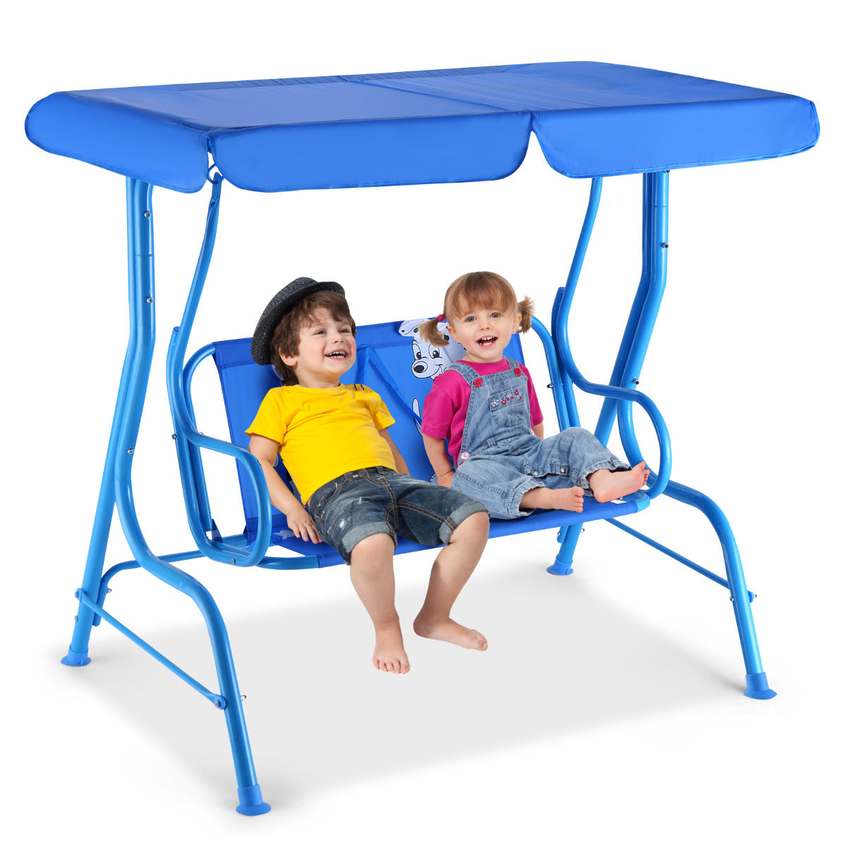 Hanging Patio Swing Bench with Adjustable Tilt Canopy-Light Blue