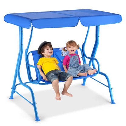 Hanging Patio Swing Bench with Adjustable Tilt Canopy-Light Blue
