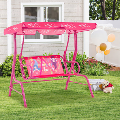 Hanging Patio Swing Bench with Adjustable Tilt Canopy-Pink