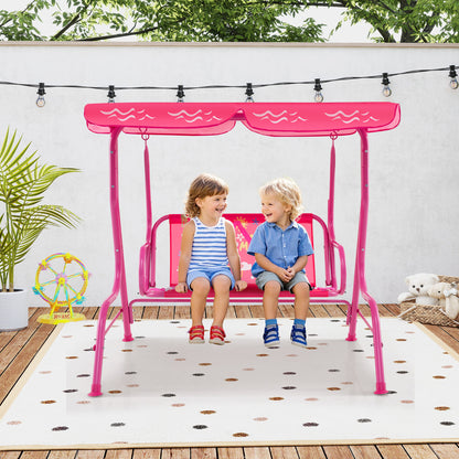 Hanging Patio Swing Bench with Adjustable Tilt Canopy-Pink