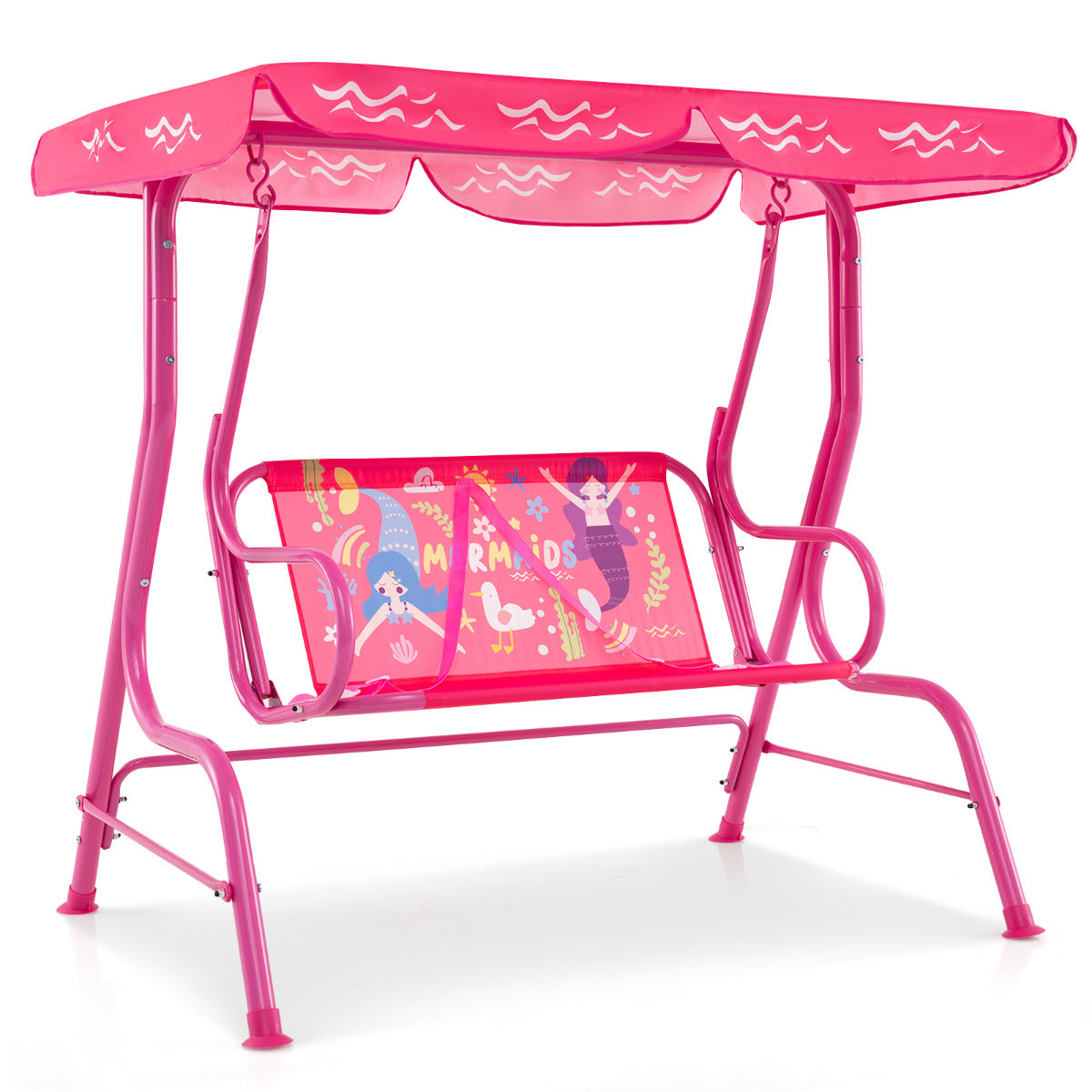 Hanging Patio Swing Bench with Adjustable Tilt Canopy-Pink