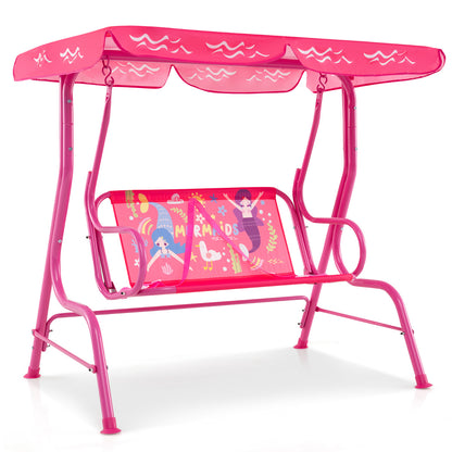 Hanging Patio Swing Bench with Adjustable Tilt Canopy-Pink