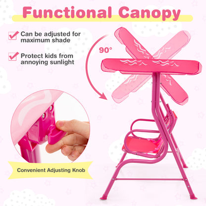 Hanging Patio Swing Bench with Adjustable Tilt Canopy-Pink