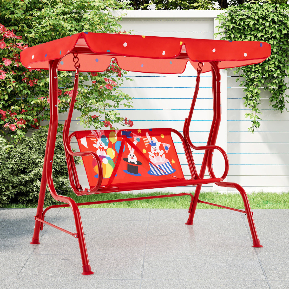 Hanging Patio Swing Bench with Adjustable Tilt Canopy-Red