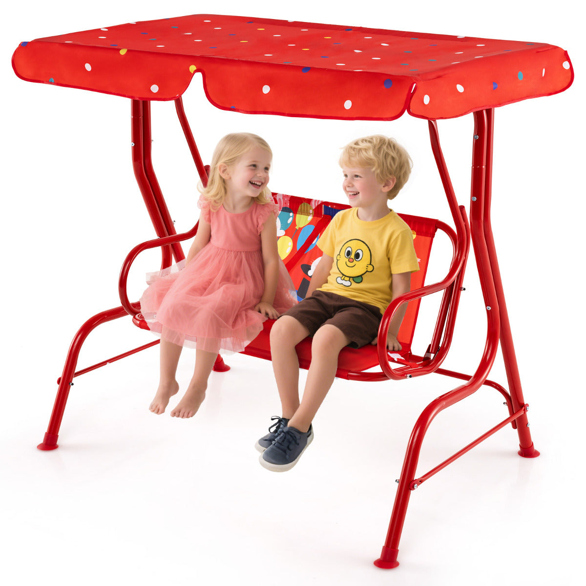 Hanging Patio Swing Bench with Adjustable Tilt Canopy-Red