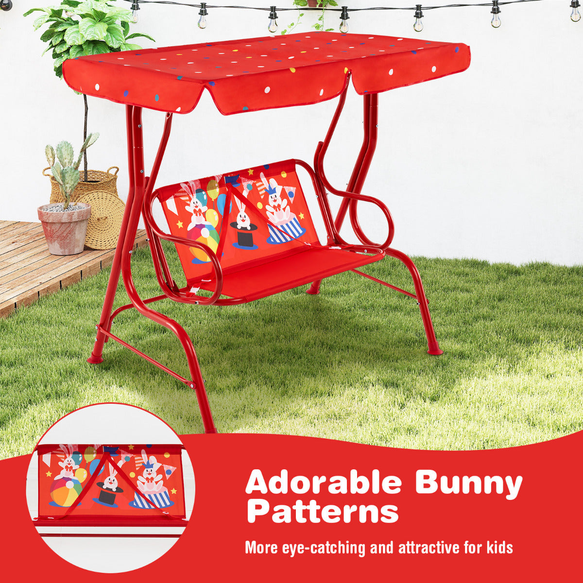 Hanging Patio Swing Bench with Adjustable Tilt Canopy-Red