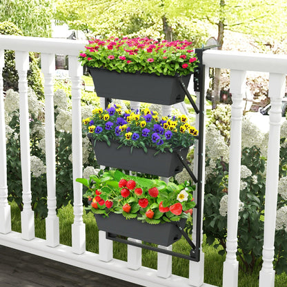 Costway Hanging Vertical Planter with 3 Planter Boxes and Detachable Hooks for Flowers, Vegetables, Herbs