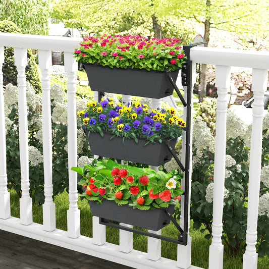 Costway Hanging Vertical Planter with 3 Planter Boxes and Detachable Hooks for Flowers, Vegetables, Herbs