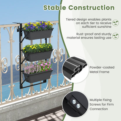 Costway Hanging Vertical Planter with 3 Planter Boxes and Detachable Hooks for Flowers, Vegetables, Herbs