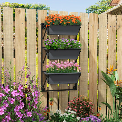 Costway Hanging Vertical Planter with 3 Planter Boxes and Detachable Hooks for Flowers, Vegetables, Herbs