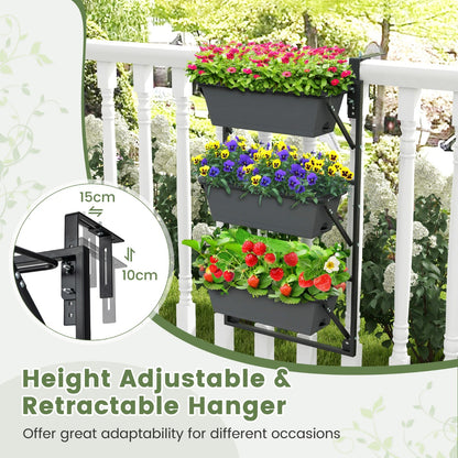 Costway Hanging Vertical Planter with 3 Planter Boxes and Detachable Hooks for Flowers, Vegetables, Herbs