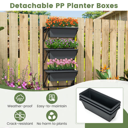 Costway Hanging Vertical Planter with 3 Planter Boxes and Detachable Hooks for Flowers, Vegetables, Herbs
