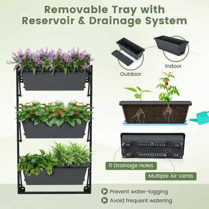 Costway Hanging Vertical Planter with 3 Planter Boxes and Detachable Hooks for Flowers, Vegetables, Herbs