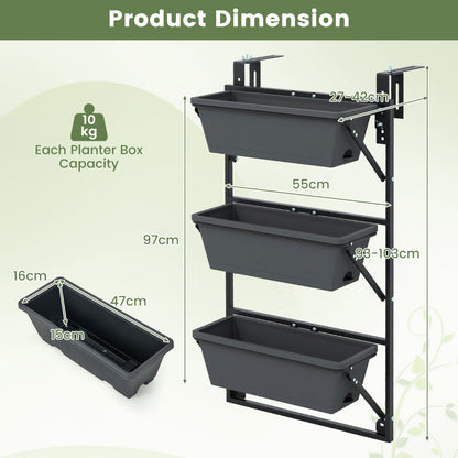 Costway Hanging Vertical Planter with 3 Planter Boxes and Detachable Hooks for Flowers, Vegetables, Herbs