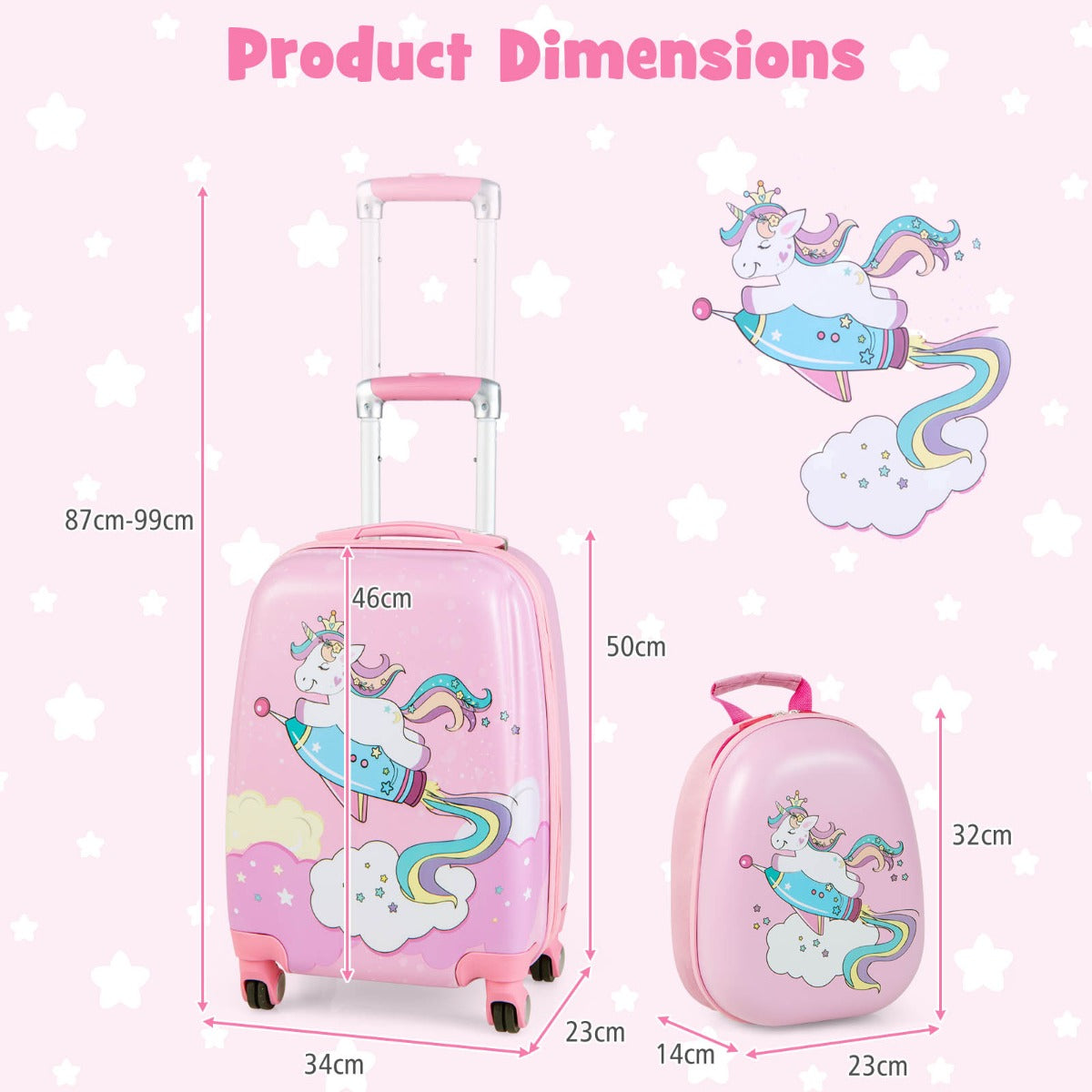 Hardside Rolling Suitcase with Spinner Wheels &amp; Retractable Handle-Pink