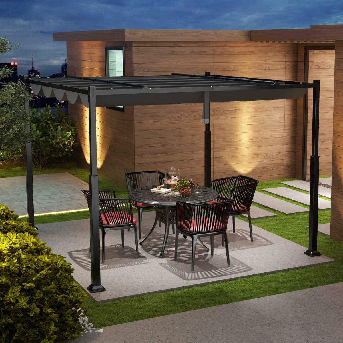3M x 3M Outdoor Pergola with Retractable Canopy-Grey