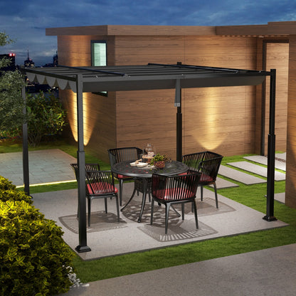 3M x 3M Outdoor Pergola with Retractable Canopy-Grey