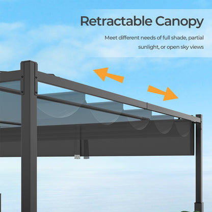 3M x 3M Outdoor Pergola with Retractable Canopy-Grey