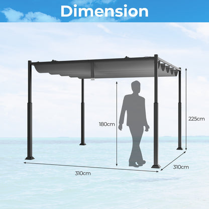 3M x 3M Outdoor Pergola with Retractable Canopy-Grey