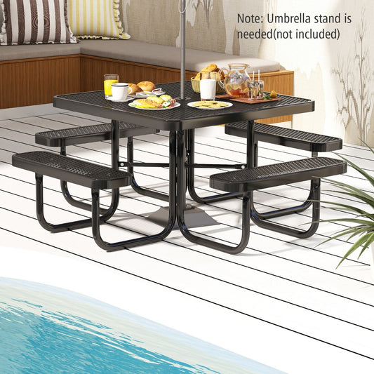 Costway Heavy Duty 116cm Square Picnic Table and Bench for 8-Black