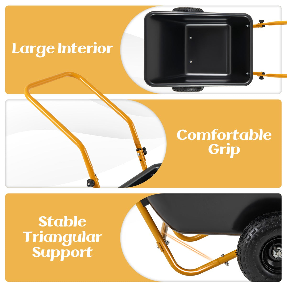 Easy assembly and convenient folding make this utility wheelbarrow practical for landscaping tasks