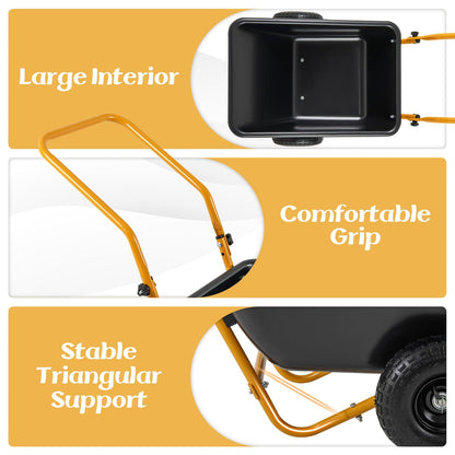 Easy assembly and convenient folding make this utility wheelbarrow practical for landscaping tasks