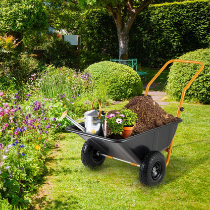 Foldable U-shaped handle makes the wheelbarrow compact for storage in sheds and garages