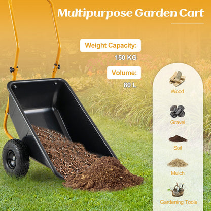 Stable dual-wheel layout improves balance and control while transporting heavy garden loads