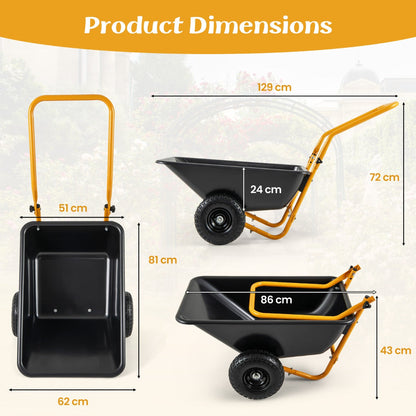 Two-wheel garden wheelbarrow carries up to 150 kg and provides an 80 liter load capacity