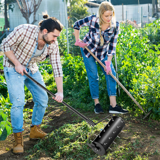 Heavy-Duty Rolling Aerator for Lawn Care Filled Sand Stone-Black-45 cm