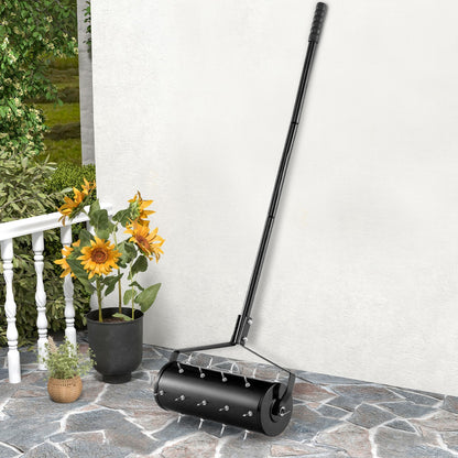Heavy-Duty Rolling Aerator for Lawn Care Filled Sand Stone-Black-45 cm