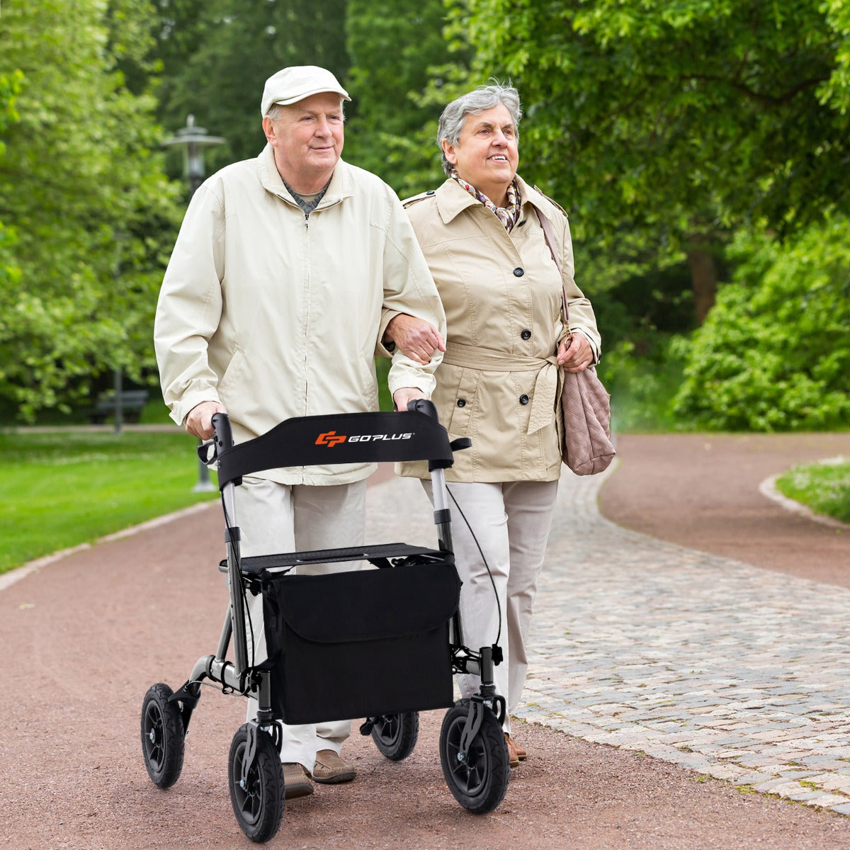 Costway Height Adjustable and Foldable Rollator Walker with Storage Bag-Black