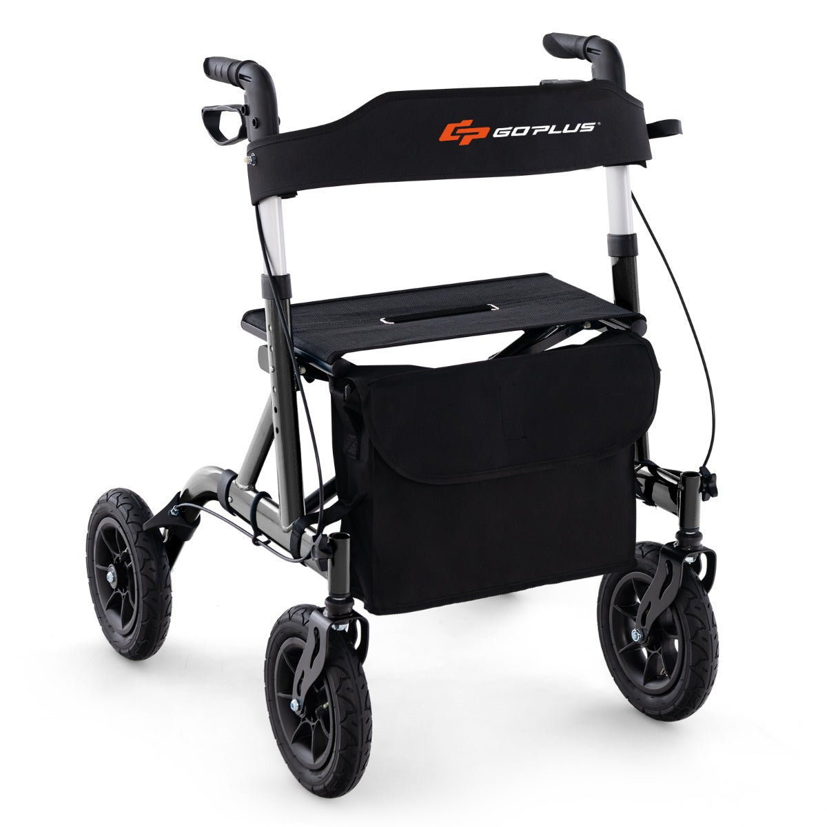 Costway Height Adjustable and Foldable Rollator Walker with Storage Bag-Black
