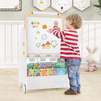 Height Adjustable Kids Art Easel with Stool and Magnetic Whiteboard-Grey
