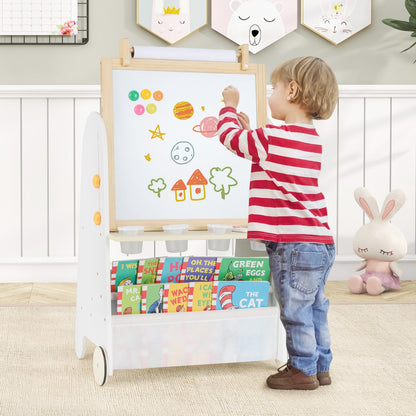 Height Adjustable Kids Art Easel with Stool and Magnetic Whiteboard-Natural