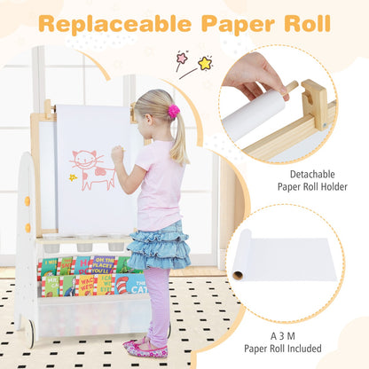 Height Adjustable Kids Art Easel with Stool and Magnetic Whiteboard-Natural