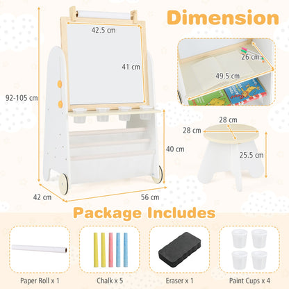 Height Adjustable Kids Art Easel with Stool and Magnetic Whiteboard-Natural