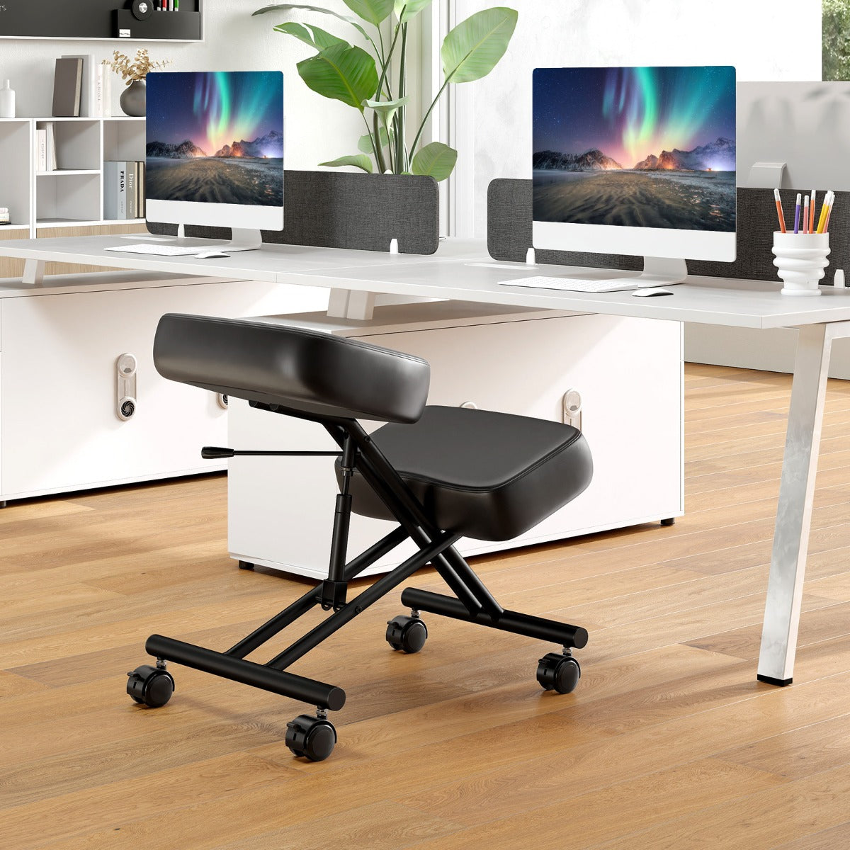 Height Adjustable Kneeling Chair with Angled Seat to Relieve Pain