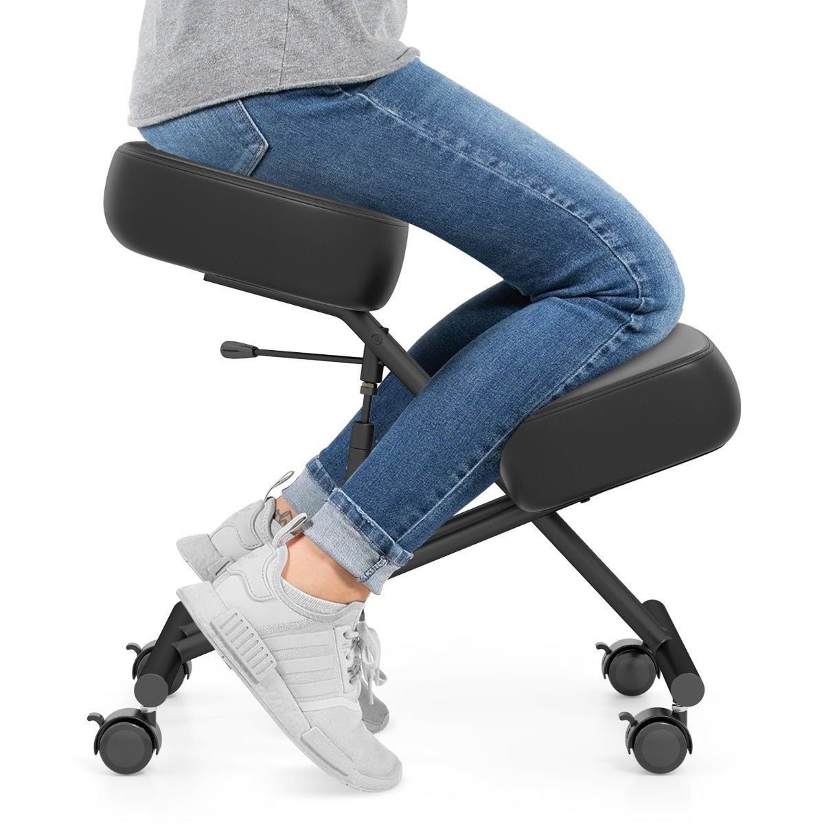 Height Adjustable Kneeling Chair with Angled Seat to Relieve Pain