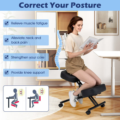 Height Adjustable Kneeling Chair with Angled Seat to Relieve Pain