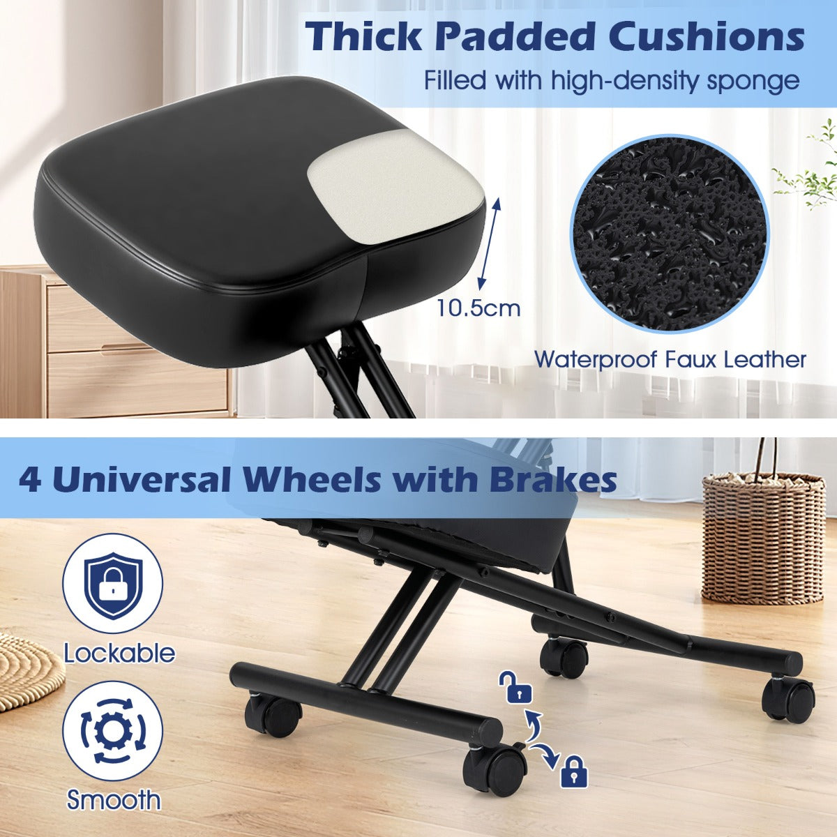 Height Adjustable Kneeling Chair with Angled Seat to Relieve Pain