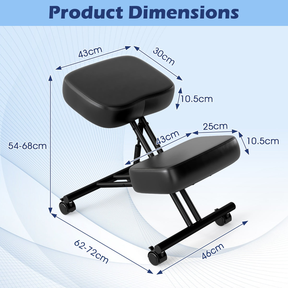 Height Adjustable Kneeling Chair with Angled Seat to Relieve Pain