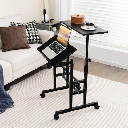 Costway 2-Tier Height Adjustable Mobile Standing Desk for Home Office-Black