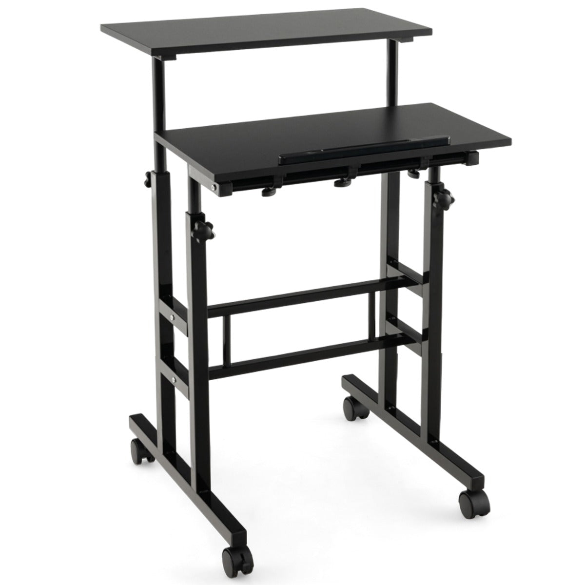 Costway 2-Tier Height Adjustable Mobile Standing Desk for Home Office-Black